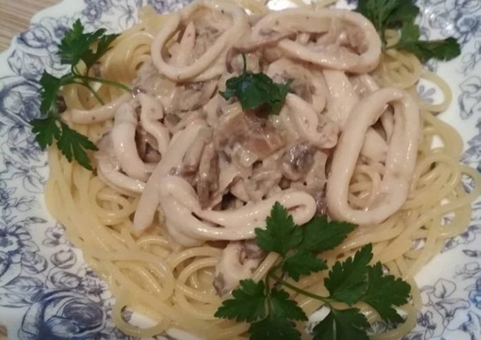 спагетти с грибами в сливках 